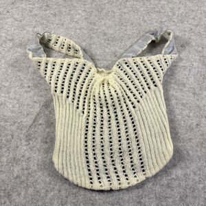 Handmade Knit Halter Top 11" x 12" / 9" Off White / Cream & Blue Lining Boho EUC